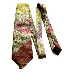 Italian silk tie from Alpi, floral & butterflies in pastel pink, yellow, green